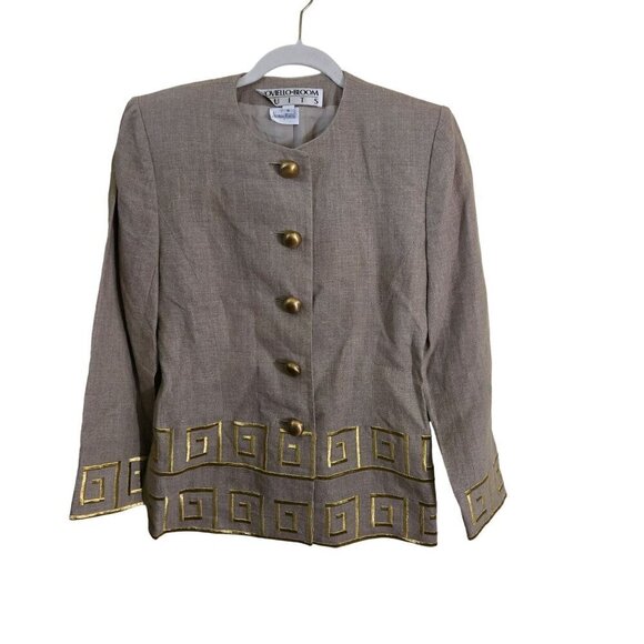 Noviello Bloom Suits Vintage Rare Gold Greek Key Embroidered Blazer Size 6 - Picture 1 of 5